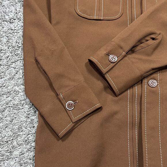 Vintage 70s JC Penney Leisure Jacket Polyester Disco Coat Dark Brown 42R Large - Picture 4 of 12
